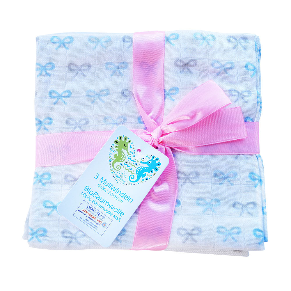 Blümchen Mussole in Cotone Bio 70x70 cm – Confezione da 3