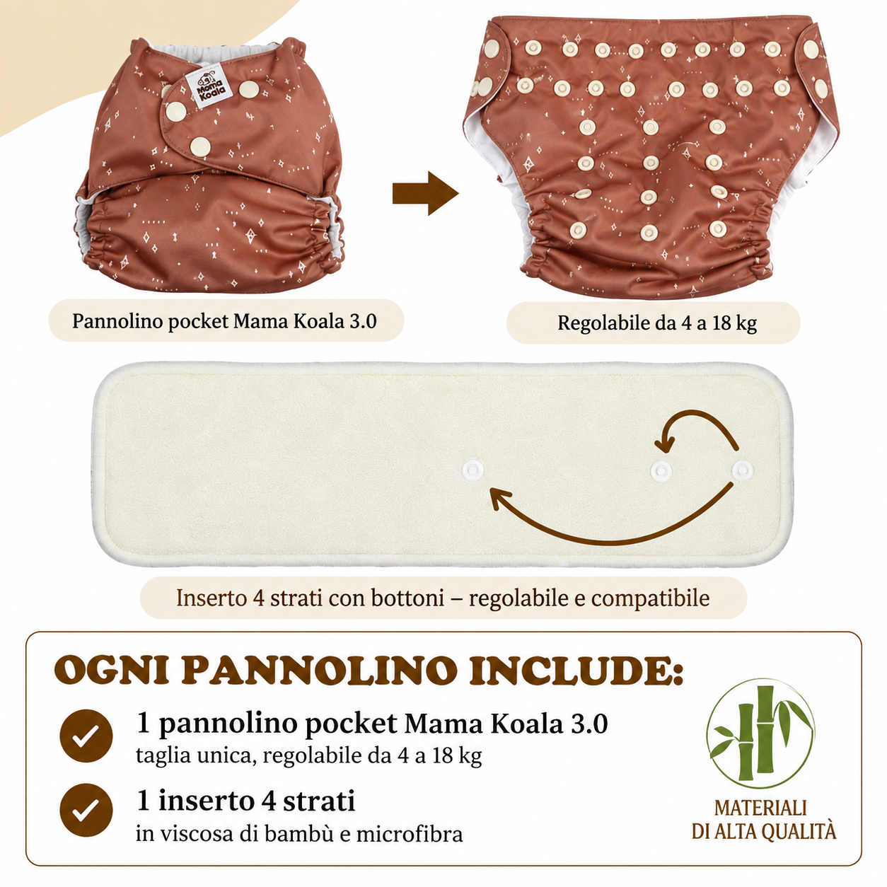 Pannolino Pocket taglia unica 3.0 AWJ inserto incluso | Mama Koala