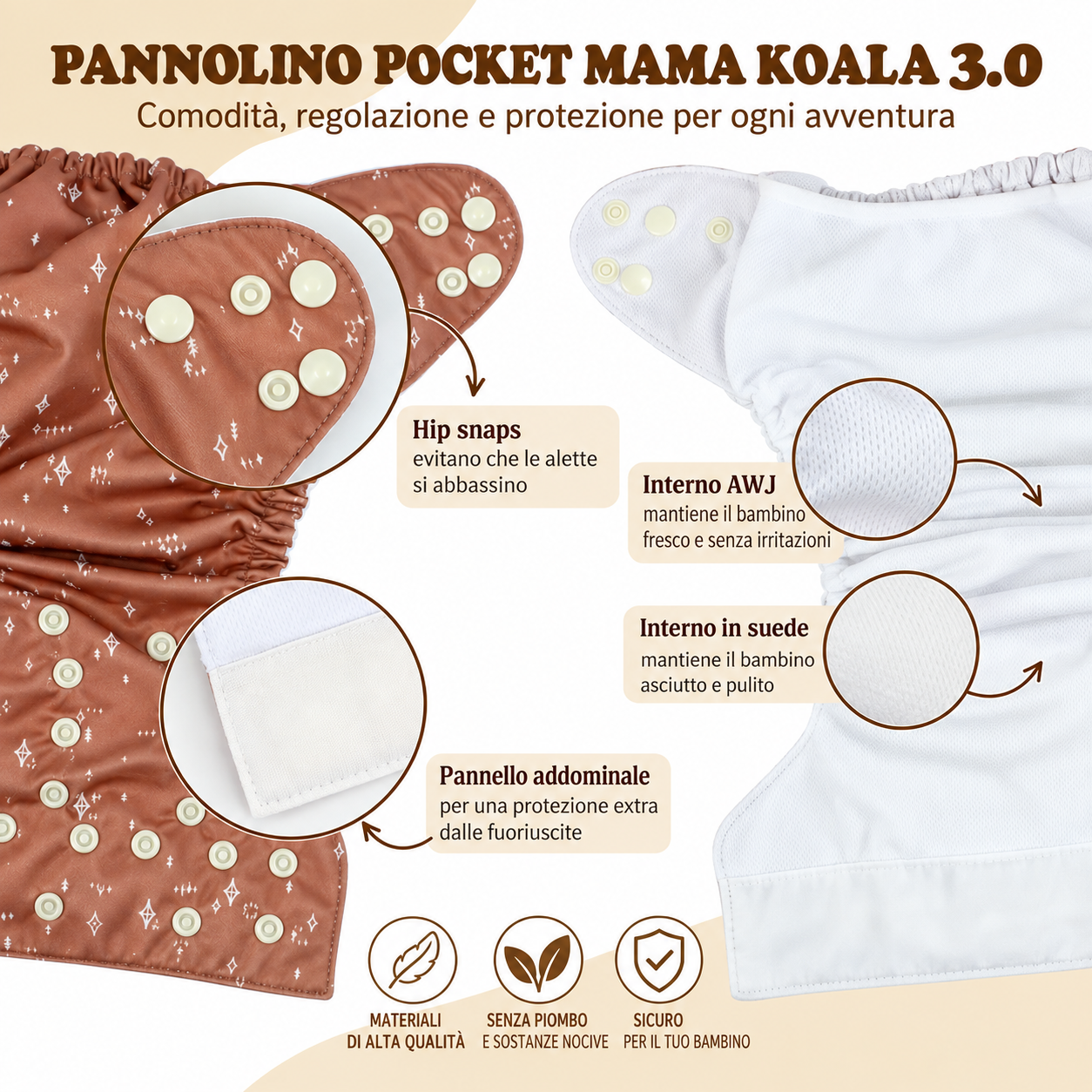 Pannolino Pocket taglia unica 3.0 AWJ inserto incluso | Mama Koala